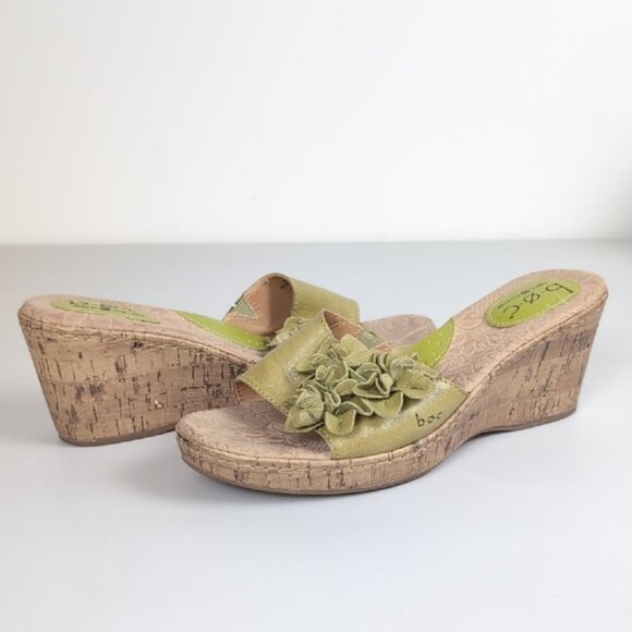 b.o.c. Leather Wedge Sandals Cork Platform Flower Arch Support Green Shoes 9 - Picture 14 of 14